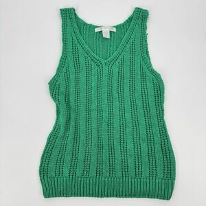 Y2K Vintage Knit Tank Top S Minimalist Clean Girl Indie Green Fitted Ribbed Silk